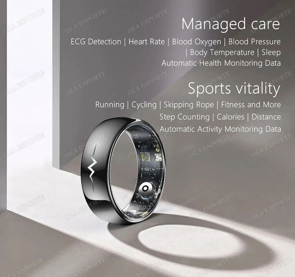 New ECG Monitor Smart Ring 2025 Heart Rate Blood Oxygen Health Monitoring Multi-sport Mode Temperature 3ATM Waterproof Smartring - Kergle