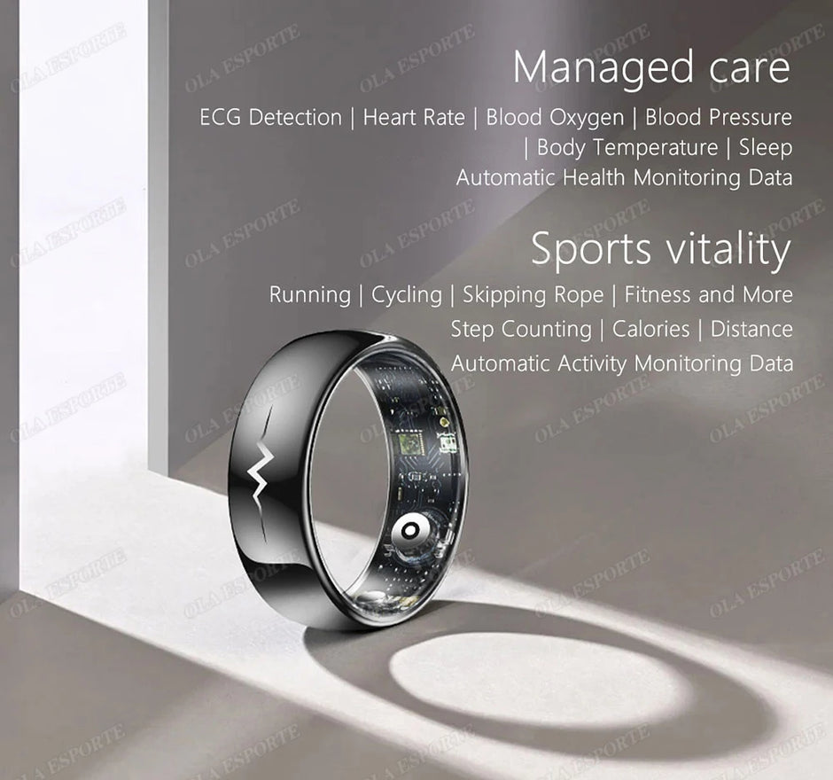 New ECG Monitor Smart Ring 2025 Heart Rate Blood Oxygen Health Monitoring Multi-sport Mode Temperature 3ATM Waterproof Smartring - Kergle
