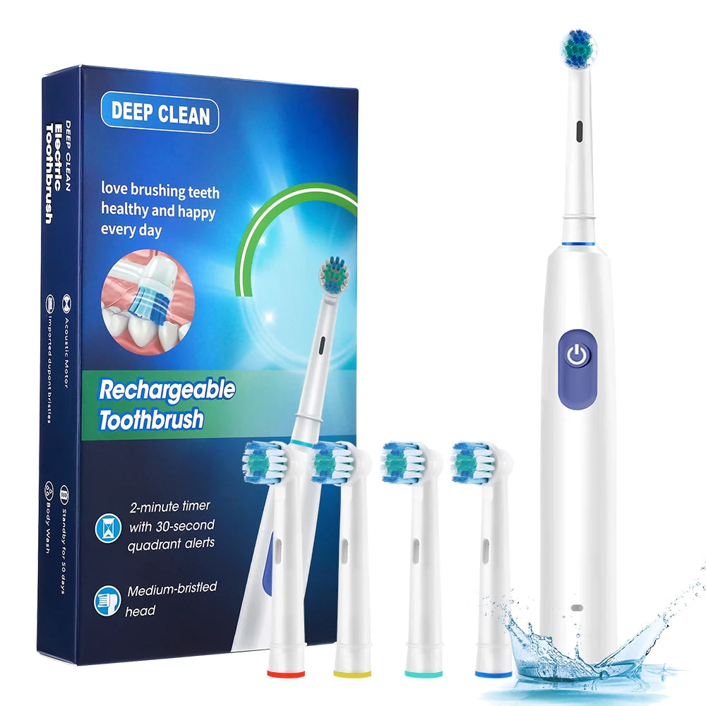Smart Rotating Electric Toothbrush, Rechargeable Rotary Toothbrush with 4 Heads, Electric Toothbrush for Adults Soft Replacement