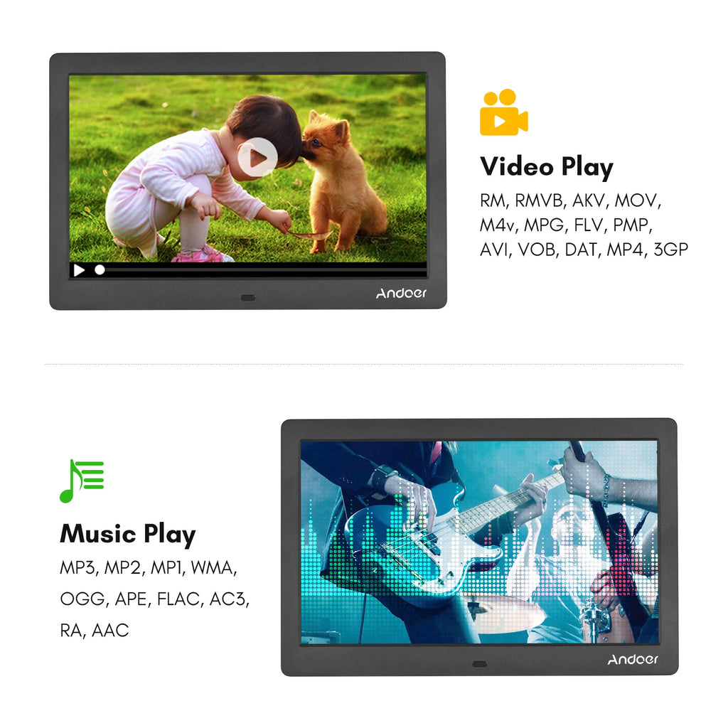 10 Inch Wide LCD Screen Digital Photo Frame 1024 * 600 High Resolution Electronic Photo Frame with MP3 MP4 Video Player Calendar