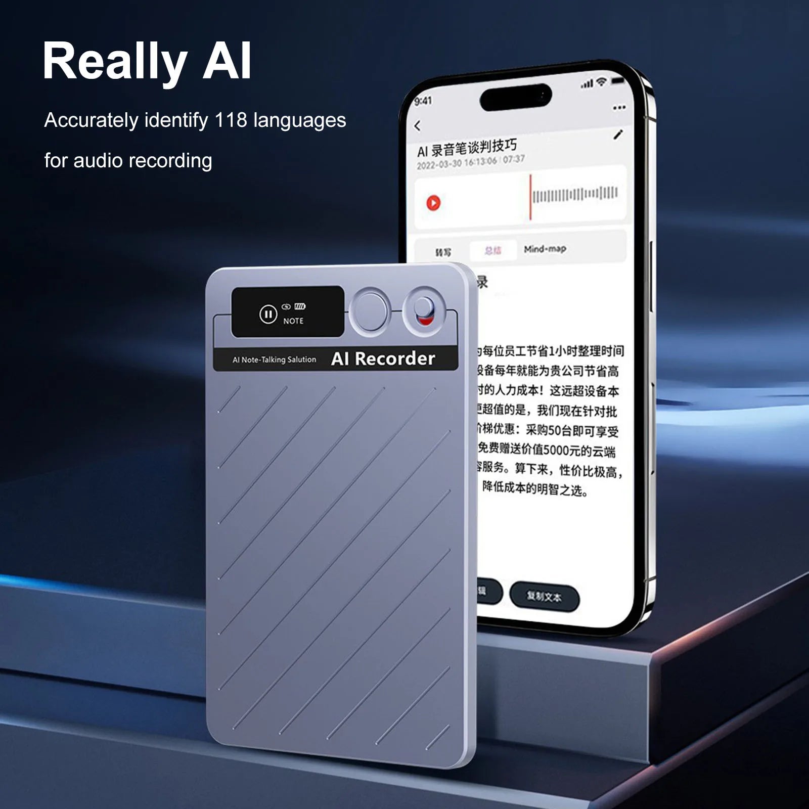 AI Mag-safe Voice Recorder, Notetaking Device for Meetings & Lectures, AI Transcription & Summarization for 118+ Languages