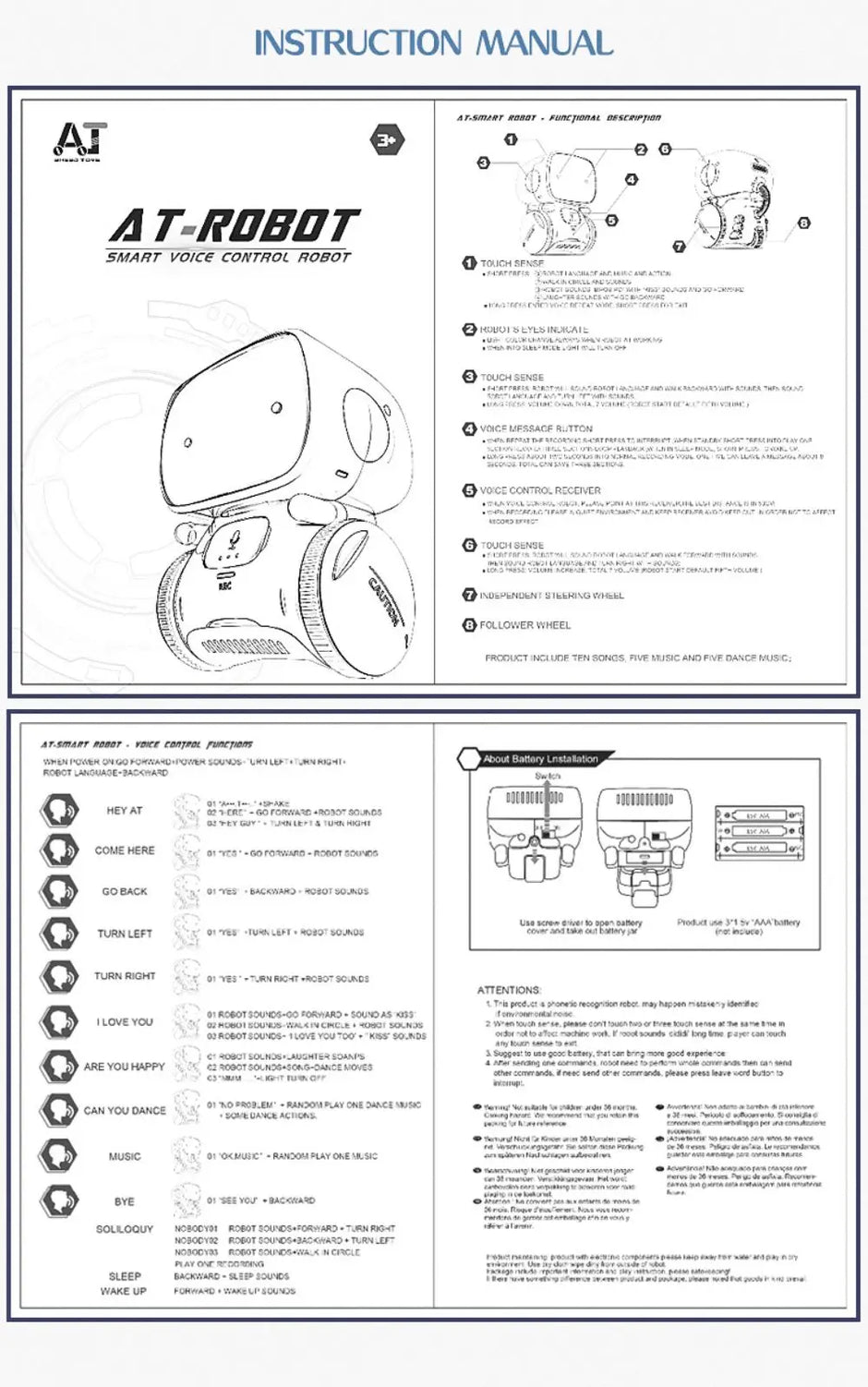 Toy Robot Intelligent Robots Russian & English & Spanish Version Voice & Touch control Toys Interactive Educational RC Robot - Kergle